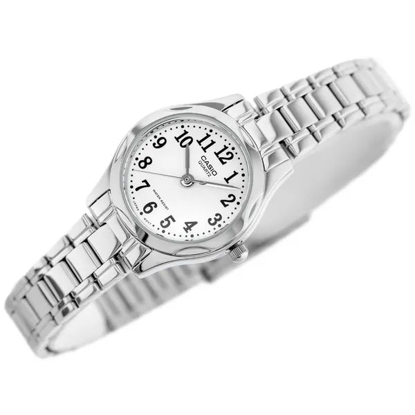 Casio LTP-1275D női karóra, kvarc, acél szíj, ezüst/fehér, WR30