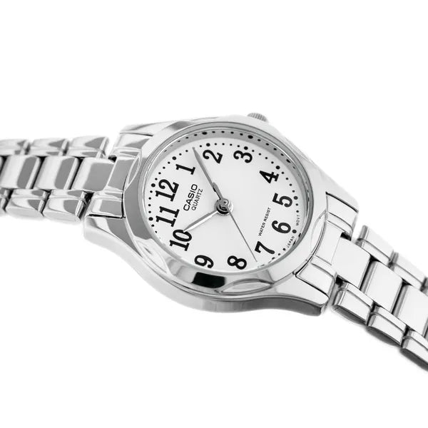 Casio LTP-1275D női karóra, kvarc, acél szíj, ezüst/fehér, WR30