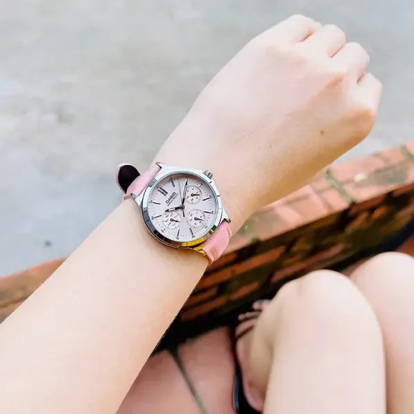 Casio LTP-V300L-4A női analóg karóra, rózsaszín bőr szíj, 32 mm, WR30, kvarc