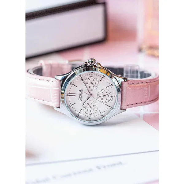 Casio LTP-V300L-4A női analóg karóra, rózsaszín bőr szíj, 32 mm, WR30, kvarc
