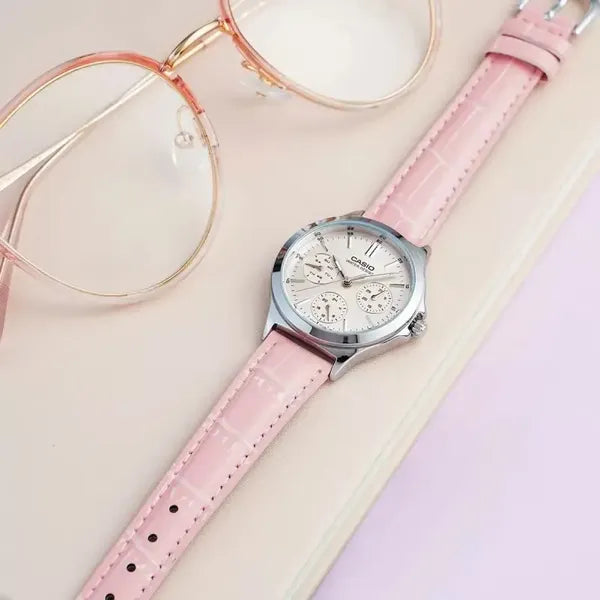 Casio LTP-V300L-4A női analóg karóra, rózsaszín bőr szíj, 32 mm, WR30, kvarc