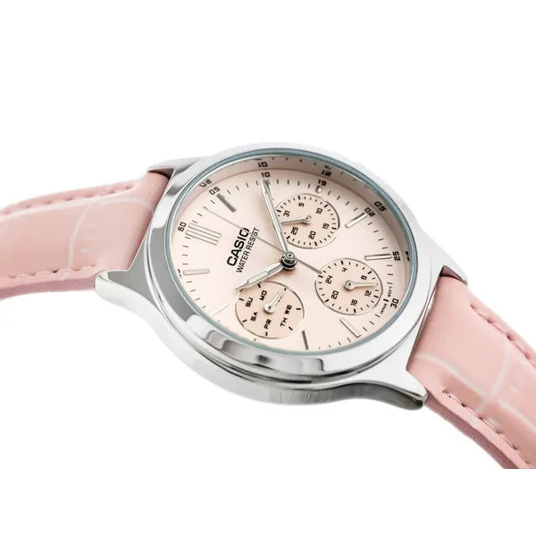 Casio LTP-V300L-4A női analóg karóra, rózsaszín bőr szíj, 32 mm, WR30, kvarc