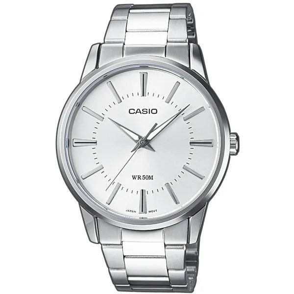 Casio férfi karóra MTP-1303D-7AV, 40 mm, acél szíj, WR50, ezüst, díszdobozzal
