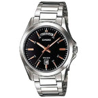 Casio MTP-1370D-1A2V férfi kvarc karóra, acél szíj, fekete számlap, WR50, 37 mm
