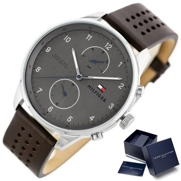 Tommy Hilfiger Chase 1791579 férfi kvarc karóra, barna bőrszíj, WR50