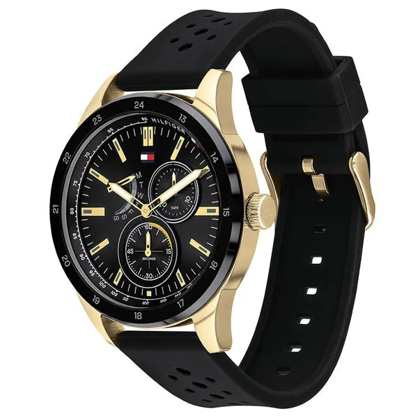 Tommy Hilfiger Austin 1791636 férfi karóra, 44 mm, fekete/arany, WR50, kvarc