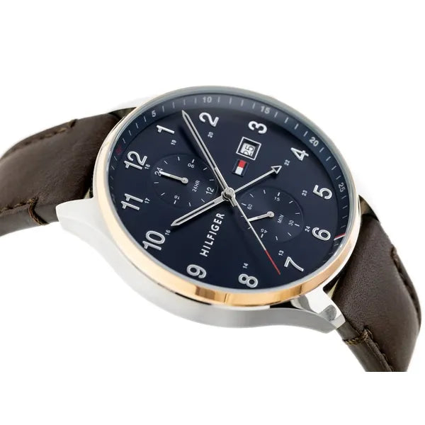 Tommy Hilfiger 1791712 West férfi karóra, kvarc, 44 mm, bőrszíj, kék, WR50