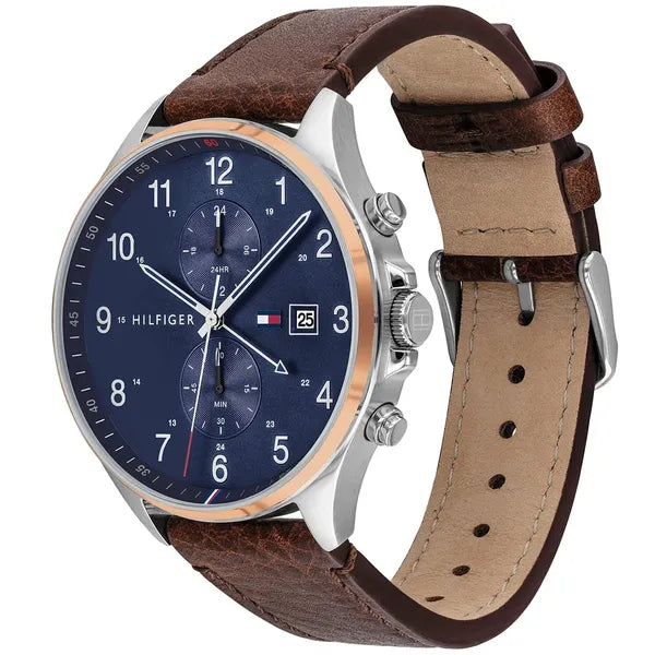 Tommy Hilfiger 1791712 West férfi karóra, kvarc, 44 mm, bőrszíj, kék, WR50