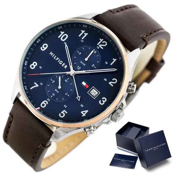 Tommy Hilfiger 1791712 West férfi karóra, kvarc, 44 mm, bőrszíj, kék, WR50