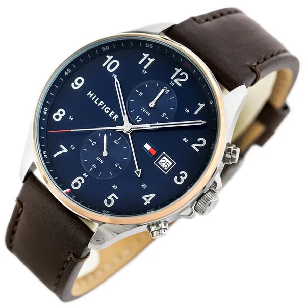 Tommy Hilfiger 1791712 West férfi karóra, kvarc, 44 mm, bőrszíj, kék, WR50