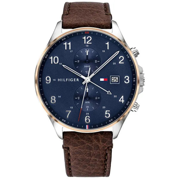 Tommy Hilfiger 1791712 West férfi karóra, kvarc, 44 mm, bőrszíj, kék, WR50