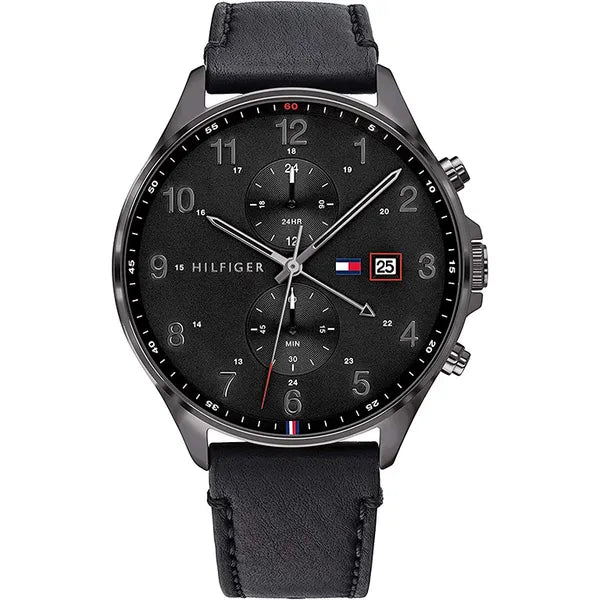 Tommy Hilfiger férfi karóra 1791711, fekete, bőr szíj, kvarc, 42 mm, WR50