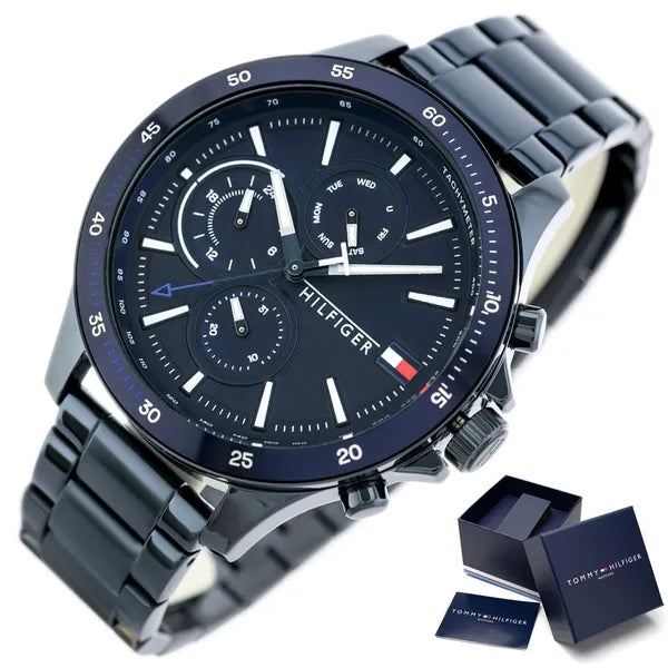 Tommy Hilfiger 1791720 férfi karóra – kék, acél szíj, kvarc, WR50, ásványi üveg