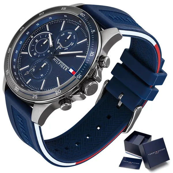 Tommy Hilfiger 1791721 férfi karóra, tengerészkék, kvarc, WR50, szilikonszíj