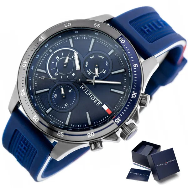 Tommy Hilfiger 1791721 férfi karóra, tengerészkék, kvarc, WR50, szilikonszíj