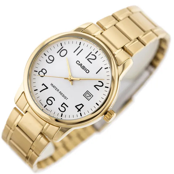 Casio férfi karóra MTP-V002G-7B2UDF, arany acél, fehér számlap, 36 mm