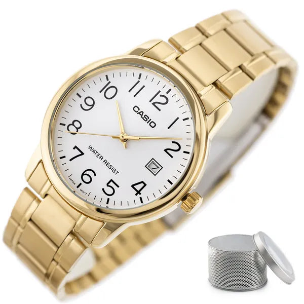 Casio férfi karóra MTP-V002G-7B2UDF, arany acél, fehér számlap, 36 mm