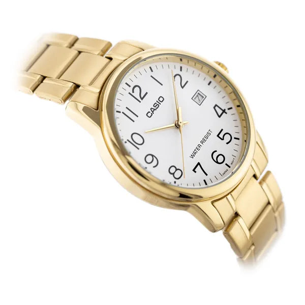 Casio férfi karóra MTP-V002G-7B2UDF, arany acél, fehér számlap, 36 mm