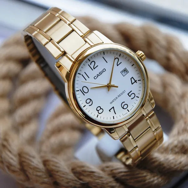 Casio férfi karóra MTP-V002G-7B2UDF, arany acél, fehér számlap, 36 mm