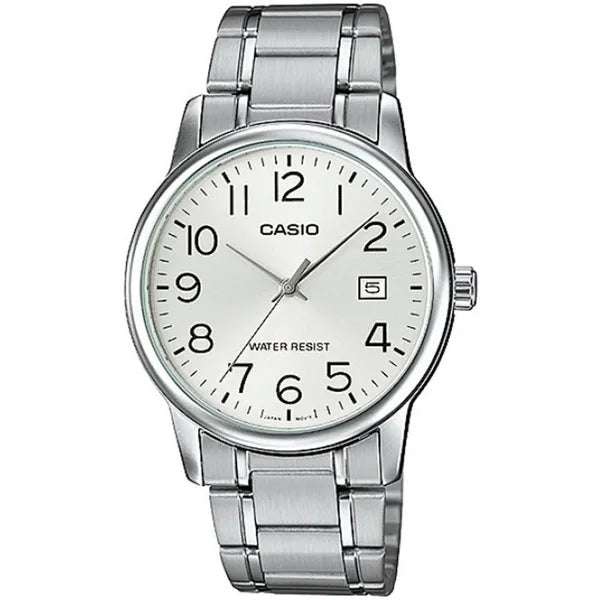 Casio MTP-V002D-7BUDF férfi karóra, acél szíj, ezüst, 36 mm, WR30, dátum