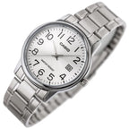Casio MTP-V002D-7BUDF férfi karóra, acél szíj, ezüst, 36 mm, WR30, dátum