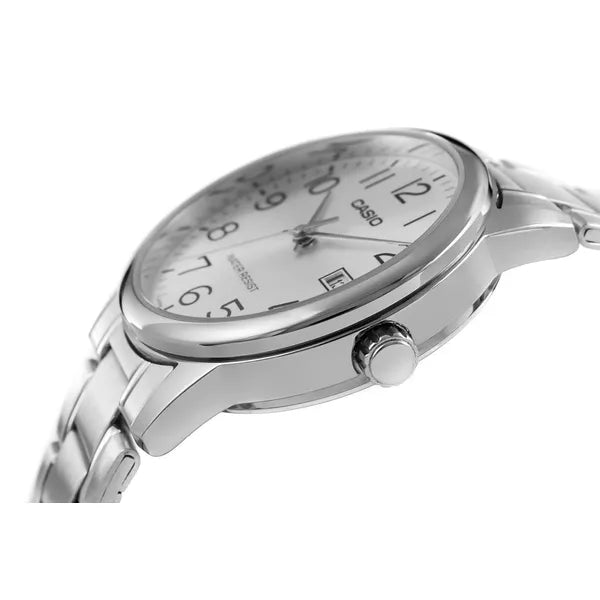 Casio MTP-V002D-7BUDF férfi karóra, acél szíj, ezüst, 36 mm, WR30, dátum
