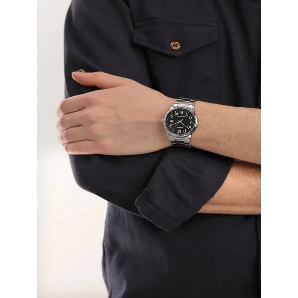 Casio férfi karóra MTP-V002D-1BUDF, fekete számlap, acél szíj, WR30, kvarc