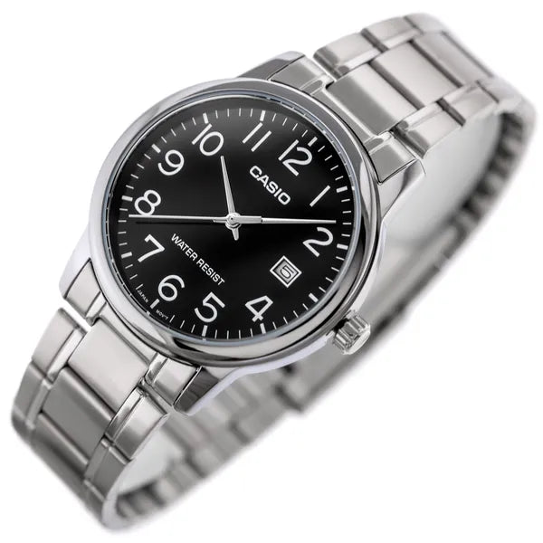 Casio férfi karóra MTP-V002D-1BUDF, fekete számlap, acél szíj, WR30, kvarc