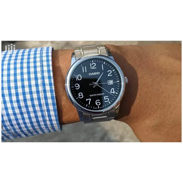 Casio férfi karóra MTP-V002D-1BUDF, fekete számlap, acél szíj, WR30, kvarc