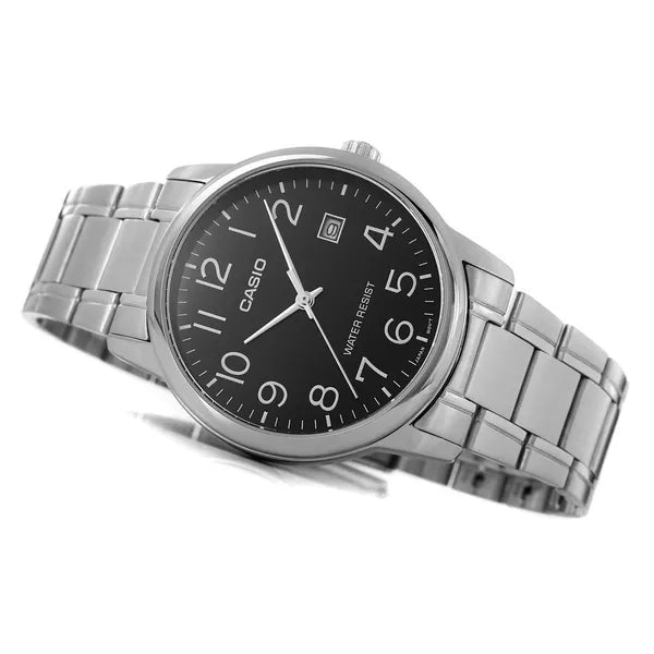 Casio férfi karóra MTP-V002D-1BUDF, fekete számlap, acél szíj, WR30, kvarc