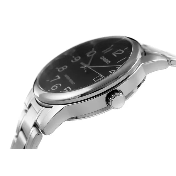 Casio férfi karóra MTP-V002D-1BUDF, fekete számlap, acél szíj, WR30, kvarc