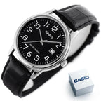 Casio MTP-V002L-1BUDF férfi kvarc karóra, fekete bőrszíj, 44 mm, WR30, dátum