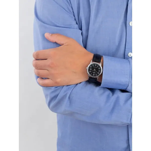 Casio MTP-V002L-1BUDF férfi kvarc karóra, fekete bőrszíj, 44 mm, WR30, dátum