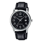 Casio MTP-V002L-1BUDF férfi kvarc karóra, fekete bőrszíj, 44 mm, WR30, dátum