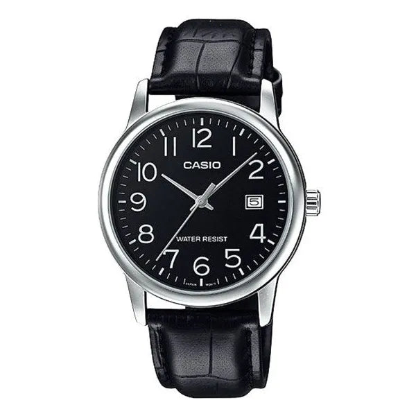 Casio MTP-V002L-1BUDF férfi kvarc karóra, fekete bőrszíj, 44 mm, WR30, dátum