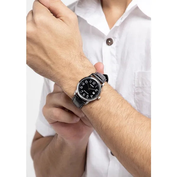 Casio MTP-V002L-1BUDF férfi kvarc karóra, fekete bőrszíj, 44 mm, WR30, dátum