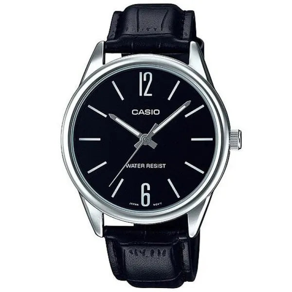 Casio férfi karóra MTP-V005L-1B fekete, bőr szíj, 40 mm, WR30, díszdobozzal