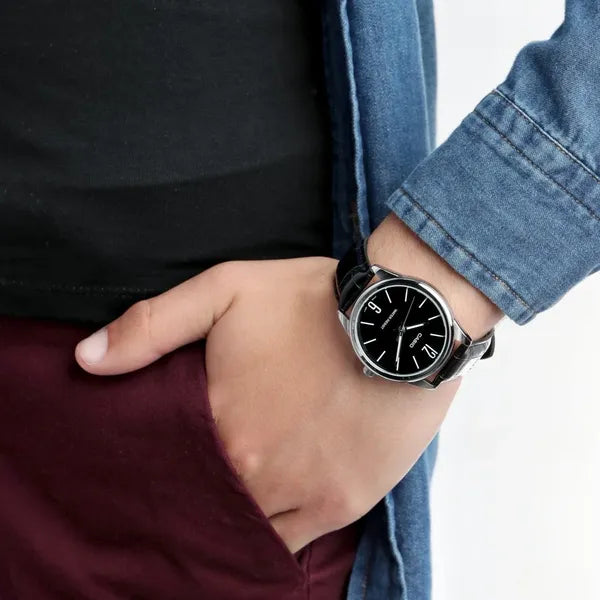 Casio férfi karóra MTP-V005L-1B fekete, bőr szíj, 40 mm, WR30, díszdobozzal