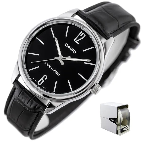 Casio férfi karóra MTP-V005L-1B fekete, bőr szíj, 40 mm, WR30, díszdobozzal