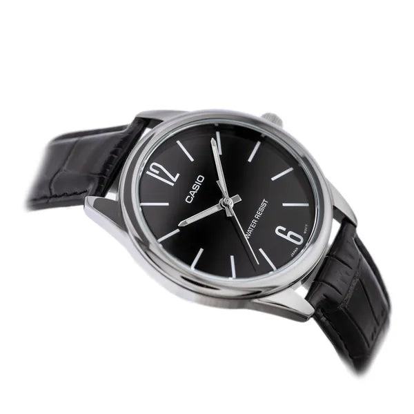 Casio férfi karóra MTP-V005L-1B fekete, bőr szíj, 40 mm, WR30, díszdobozzal