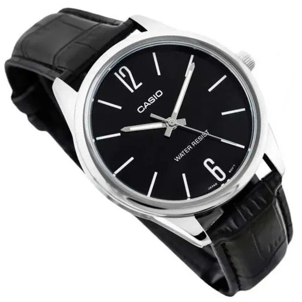 Casio férfi karóra MTP-V005L-1B fekete, bőr szíj, 40 mm, WR30, díszdobozzal