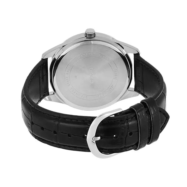 Casio férfi karóra MTP-V005L-1B fekete, bőr szíj, 40 mm, WR30, díszdobozzal