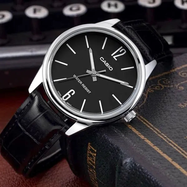 Casio férfi karóra MTP-V005L-1B fekete, bőr szíj, 40 mm, WR30, díszdobozzal