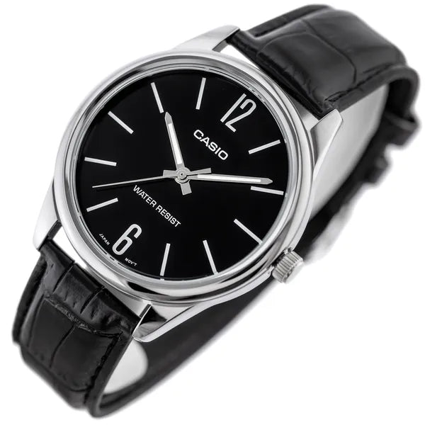 Casio férfi karóra MTP-V005L-1B fekete, bőr szíj, 40 mm, WR30, díszdobozzal