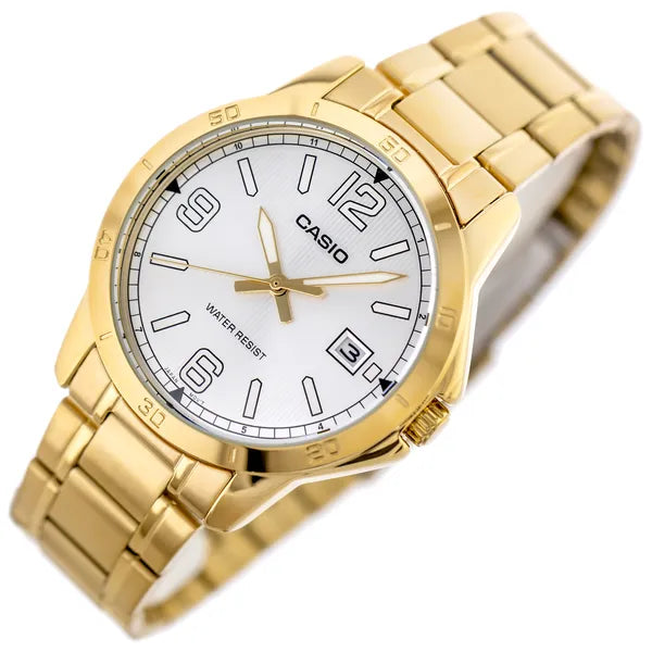 Casio MTP-V004G-7B2 férfi karóra, aranyszínű acél, ezüst számlap, 42 mm, WR30