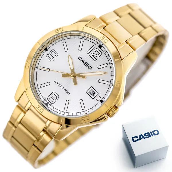 Casio MTP-V004G-7B2 férfi karóra, aranyszínű acél, ezüst számlap, 42 mm, WR30