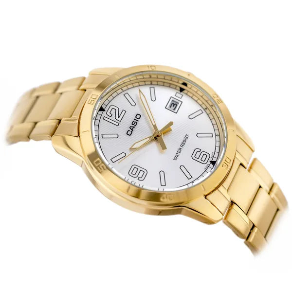 Casio MTP-V004G-7B2 férfi karóra, aranyszínű acél, ezüst számlap, 42 mm, WR30