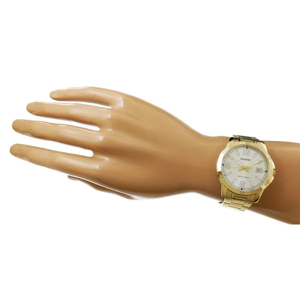 Casio MTP-V004G-7B2 férfi karóra, aranyszínű acél, ezüst számlap, 42 mm, WR30
