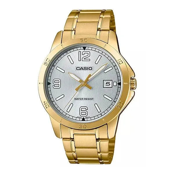 Casio MTP-V004G-7B2 férfi karóra, aranyszínű acél, ezüst számlap, 42 mm, WR30