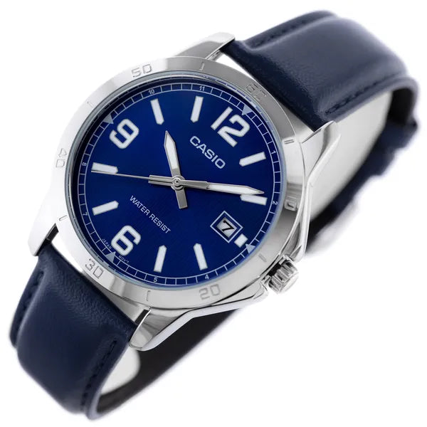 Casio férfi karóra MTP-V004L-2BUDF, kék bőrszíj, 42 mm, dátum, WR30